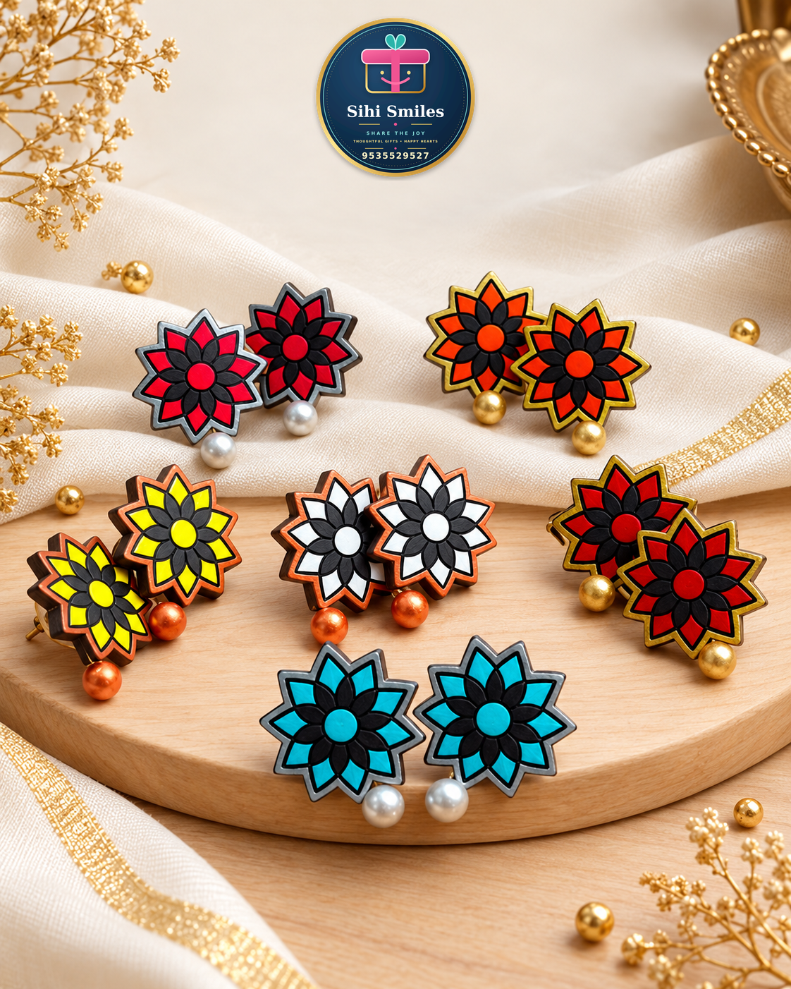 Geometric Floral Studs
