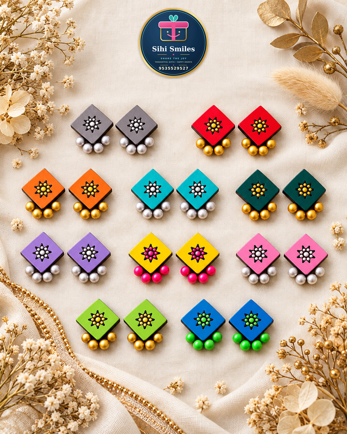Square Bead Drop Studs